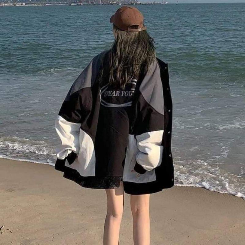 Áo khoác Bomber dù Jacket Ulzzang logo số 5 nữ form rộng