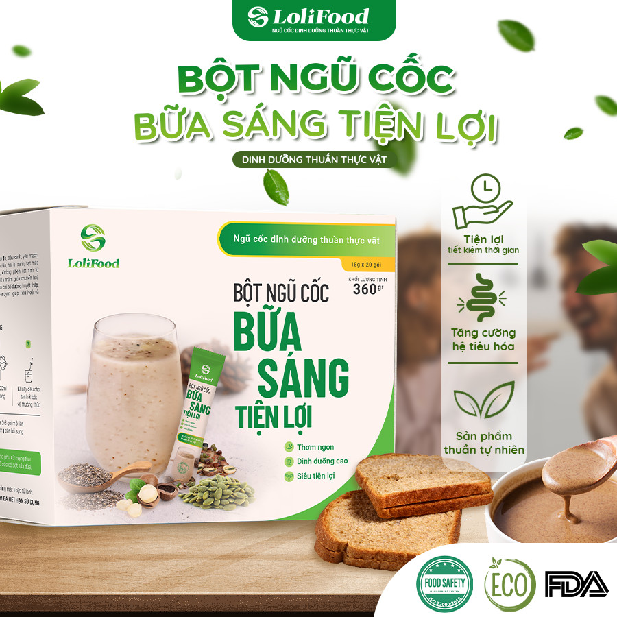 Ngũ Cốc Ăn Sáng Tiện Lợi LoliFood,100% Hữu Cơ, Hạt Ngũ Cốc Dinh Dưỡng Tiện Lợi, Gói Ngũ Cốc Cao Cấp, Nạp Năng Lượng Nhanh Chóng 20gói x18g