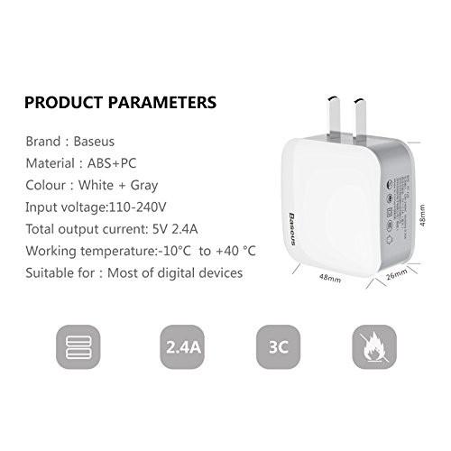 Cốc sạc chuôi dẹt 2 cổng sạc nhanh 2.4A Max - Củ sạc nhanh Baseus Letour Dual USB - Hàng Chính Hãng