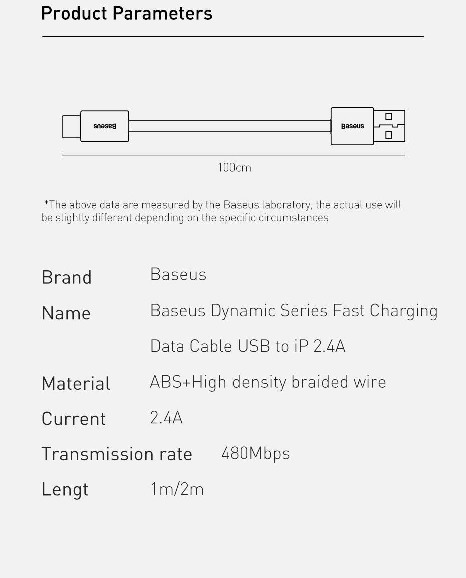 Cáp sạc cho iPhone 2.4A Baseus Dynamic Series CALKLF-CV1 - Hàng chính hãng