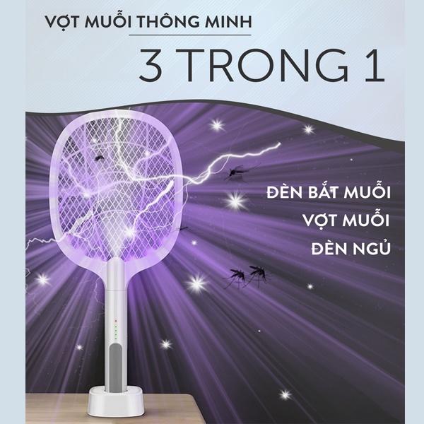 Vợt muỗi tự động kiêm đèn bắt muỗi 2 in 1 tự động sạc tích điện, vợt bắt muỗi thông minh cao cấp để bàn