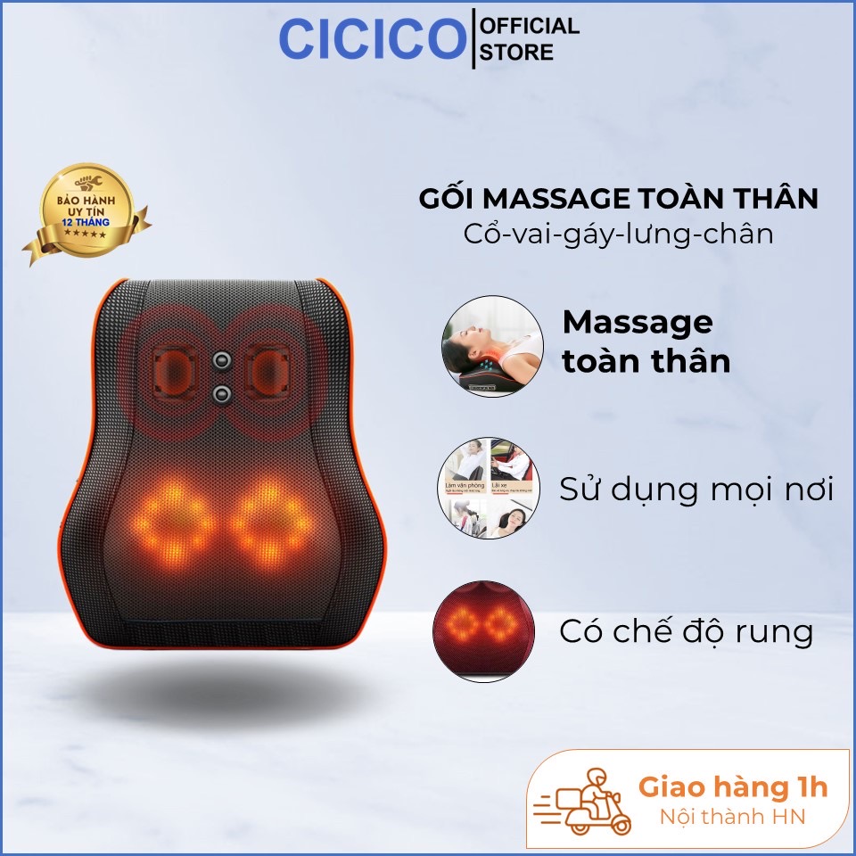 Gối Massage Cổ Vai Gáy Hồng Ngoại Đa Năng 20 Bi Cao Cấp, Bảo Hành 12 Tháng