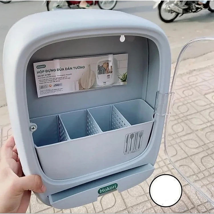 ( MẪU MỚI ) Hộp Đựng Đũa Thìa Dán Tường HOKORI, Bốn Ngăn Tiện Dụng Có Nắp Đậy, Dán Tường Siêu Chắc Chắn - Hàng Việt Nam Chất Lượng Cao Xuất Khẩu