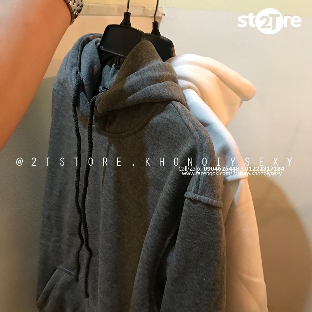 Áo hoodie unisex 2T Store H07 màu xám đậm - Áo khoác nỉ chui đầu nón 2 lớp dày dặn đẹp chất lượng