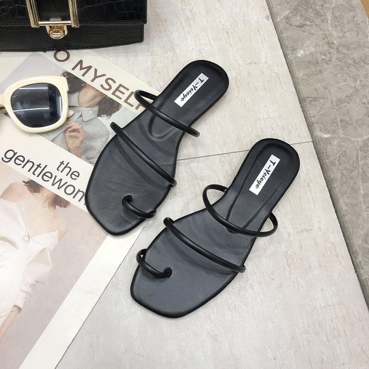 Dép Sandal Bệt Nữ Xỏ Ngón Quai Mảnh, Da Mềm đi êm chân, 2 Màu Kem + Đen siêu xinh - Mã S51