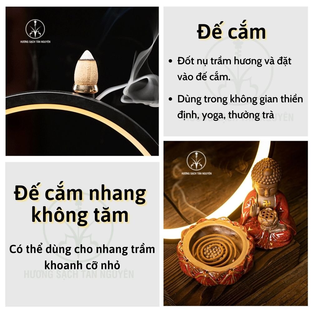 Thác khói bổn sư (kèm đèn) chất liệu gốm sứ cao cấp - Vật phẩm phong thủy Hương Sạch Tân Nguyên