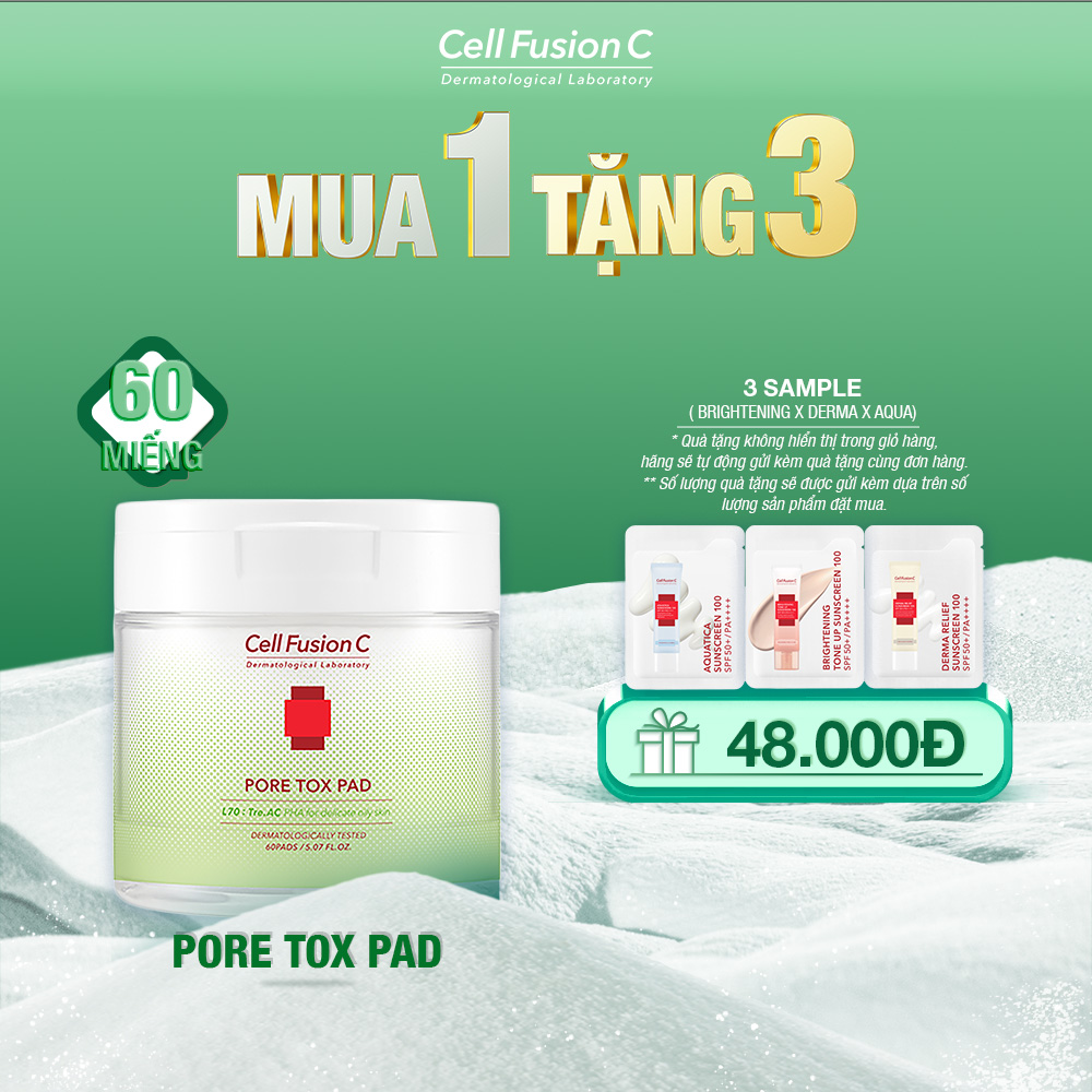 Cotton Pad Làm Sạch, Se Khít Lỗ Chân Lông Cell Fusion C Pore Tox Pad (60 Miếng)