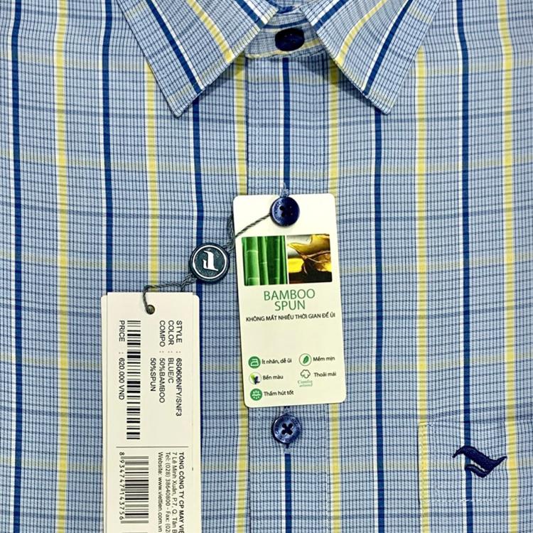 Viettien - Áo sơ mi nam ngắn tay xẻ tà vạt ngang Bamboo spun regular và regular fit Ca rô 6S0606-6S0607 - Regular