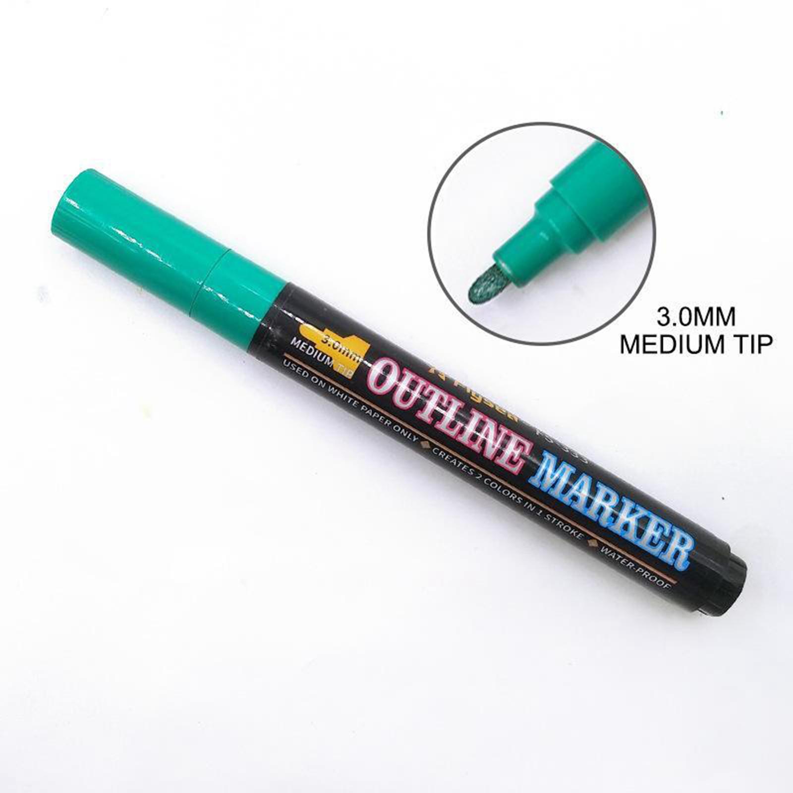 Double Line Outline Pens,12 Colours Outline Pens Fluorescent Glitter Two-Line Pen Permanent Marker Waterproof Pen for Card Making
