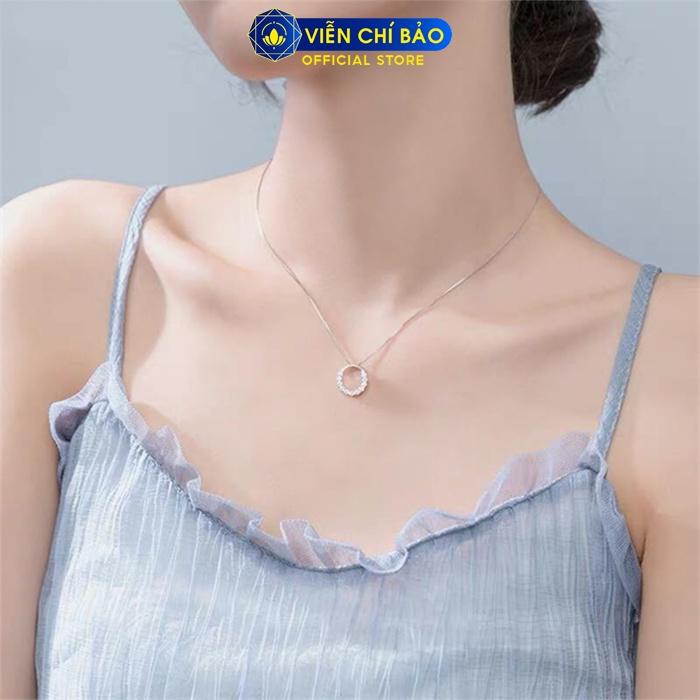 Dây chuyền bạc nữ mặt tròn đính đá sang chảnh, vòng cổ nữ bạc 925 thời trang phụ kiện trang sức nữ Viễn Chí Bảo D400265