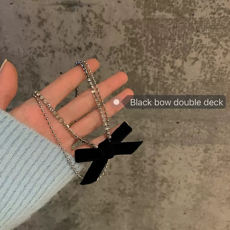 Vòng cổ chocker đính đá phối nơ nhung kiểu hàn quốc