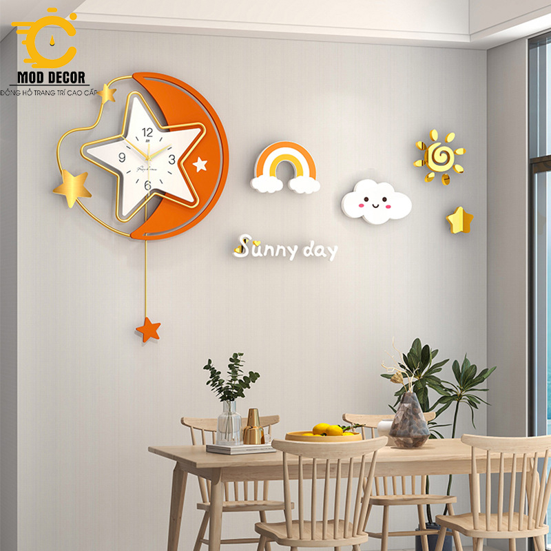 Đồng hồ treo tường trang trí decor phong cách Bắc âu hình ngôi sao mã 21153-48 cho phòng khách đẹp