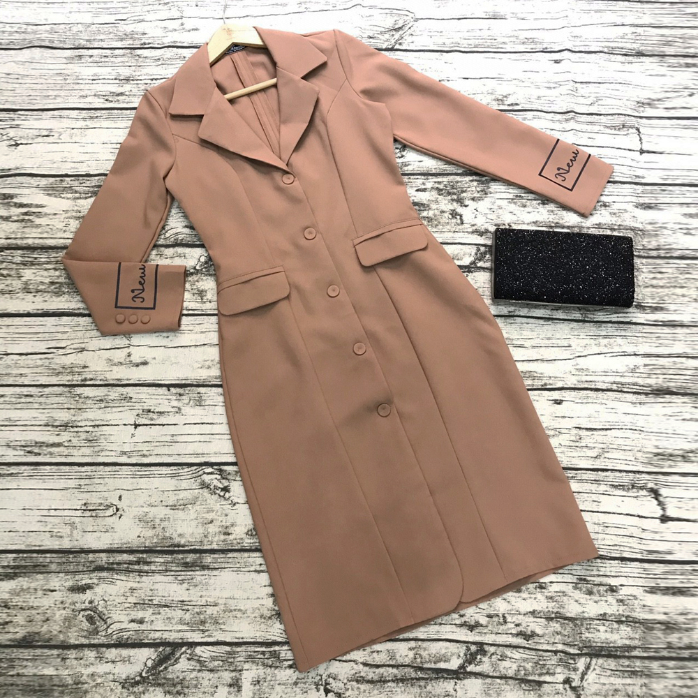 Đầm Công Sở Cổ Vest Tay Dài