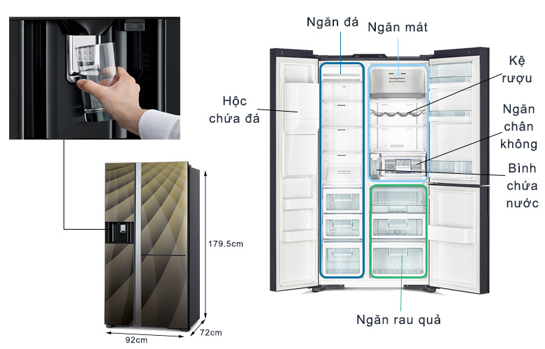 Tủ lạnh Hitachi 633 Lít Side By Side Inverter R-FM800XAGGV9X DIA - Hàng chính hãng