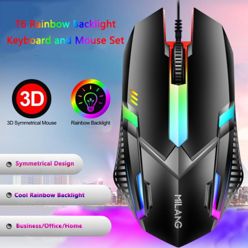 USB Có Dây Chuột Cầu Vồng Đèn Nền LED 104 Phím 1000 DPI Bàn Phím Cơ Chơi Game Chuột Cho Laptop máy Tính