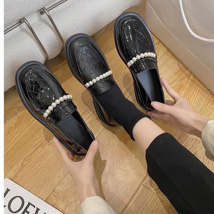 Giày LOLITA nữ da bóng, da lì ulzzang phong cách Hàn Quốc - GIÀY TÂY ĐÍNH NGỌC SANG CHẢNH