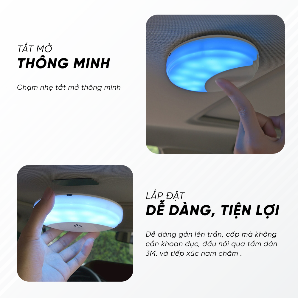 Đèn Led Tròn Đa Dụng Sử Dụng Pin Sạc | Đèn Led Tròn Đa Dụng Gắn Trần Xe Ô Tô, Tủ Quần Áo Sạc Pin Tiện Lợi, Dễ Dàng Sử Dụng, Cường Độ Sáng Tốt