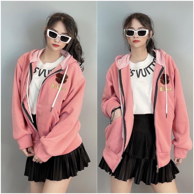 Áo khoác nỉ bông thêu gấu dày dặn form rộng quảng châu áo khoác chống nắng thêu GẤU BIB00 - TOPTEEN 3423