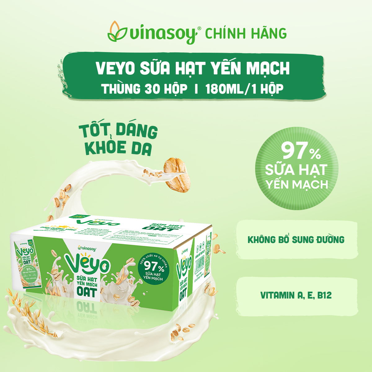 Thùng Veyo Sữa hạt Yến mạch (30 hộp x 180ml)