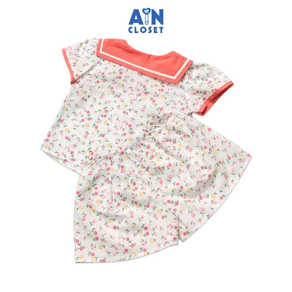 Bộ quần áo ngắn bé gái họa tiết Hoa baby cổ thủy thủ quần váy cotton - AICDBGTWQHNQ - AIN Closet