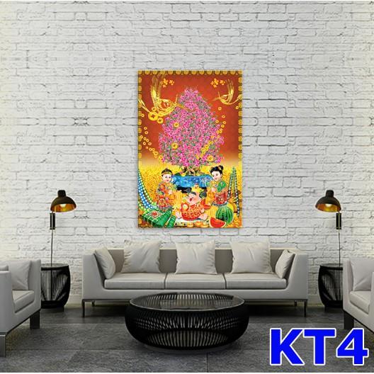 Tranh Kim Tiền, Thuận Buồm, Chim công, cành đào, cây mai ngày Tết