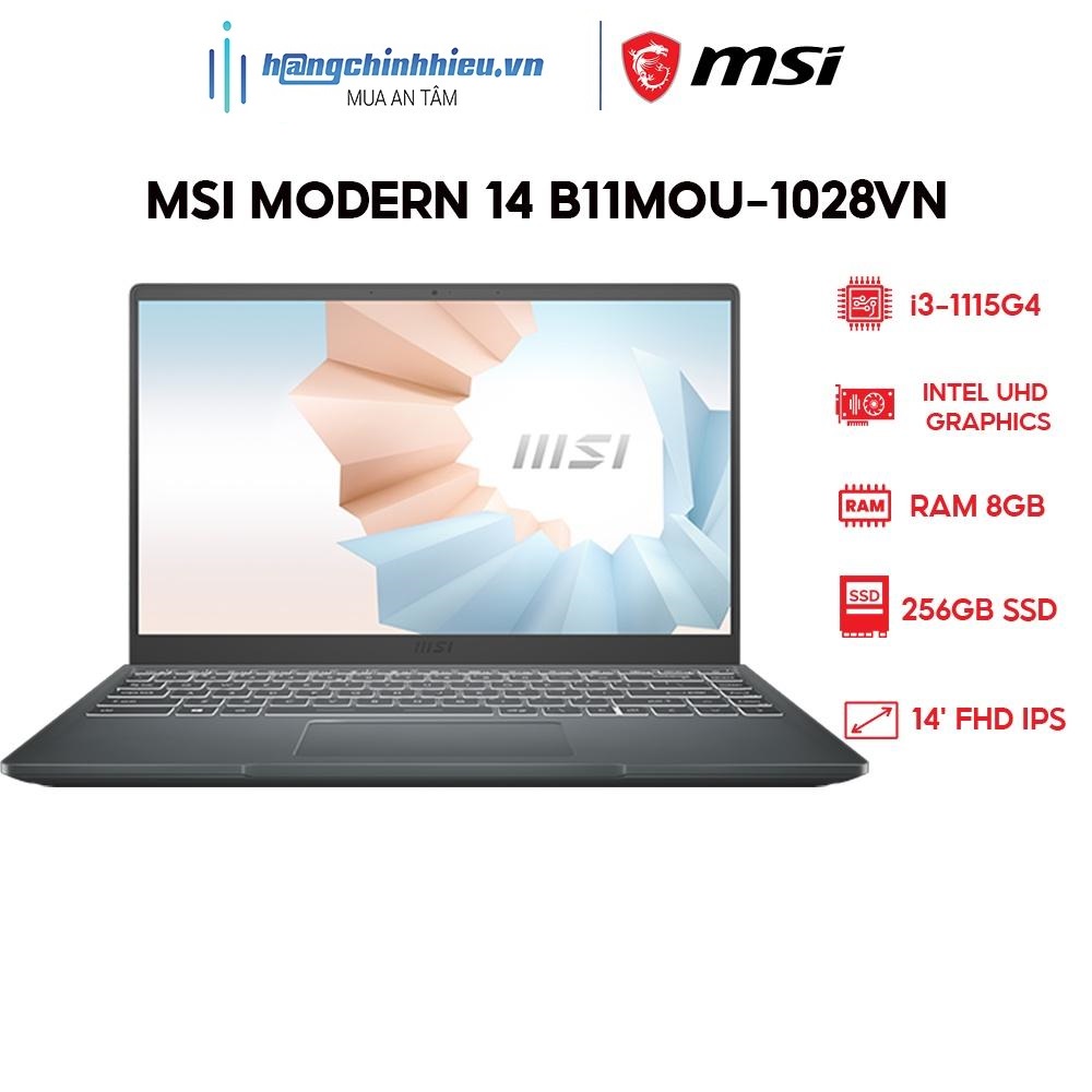 Laptop MSI Modern 14 B11MOU-1028VN (i3-1115G4 | 8GB | 256GB | Intel UHD Graphics | 14' FHD | Win 11) Hàng chính hãng