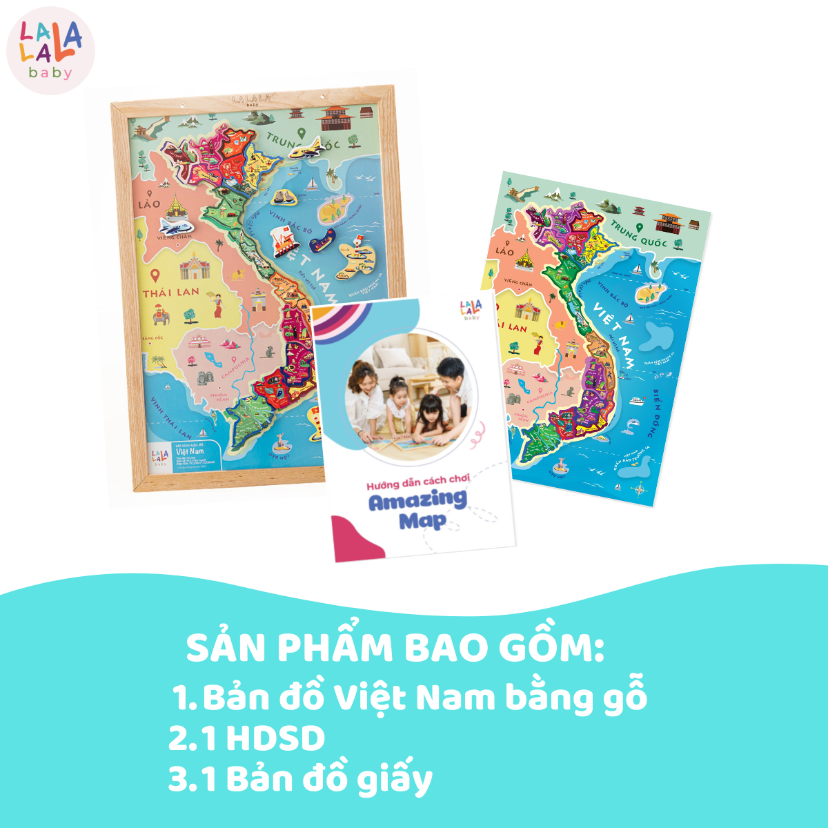 Bộ Lắp Ghép Bản Đồ Việt Nam bằng gỗ Cao Cấp thương hiệu Lalala Baby, Made in Việt Nam. Kích thước LỚN 40x30cm. BẢO HÀNH 6 THÁNG. LỖI 1 ĐỔI 1