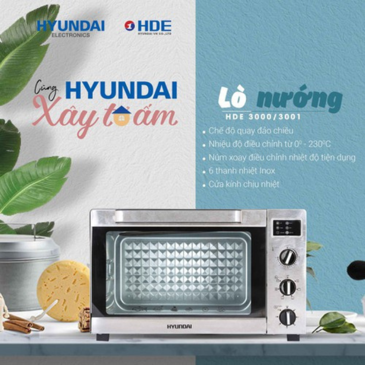 Lò Nướng Bếp Nướng Điện Đa Năng Hyundai HDE 3000S/ HDE 3001S Dung Tích 30L/35L Thương Hiệu Hàn Quốc - Hàng Chính Hãng Hyundai