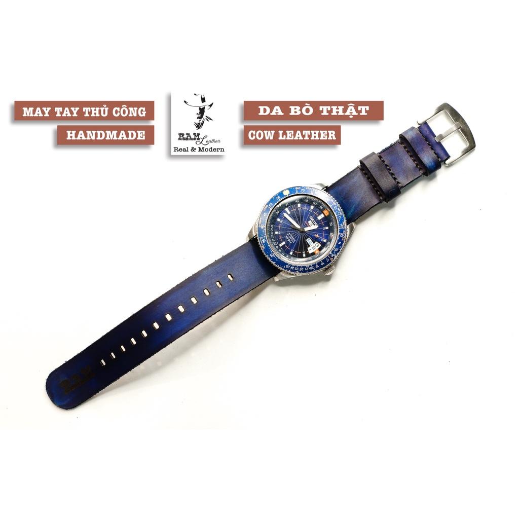 Dây đồng hồ da bò vegtan thảo mộc kiểu nato quân đội RAM Leather - tặng khóa chốt và cây thay dây