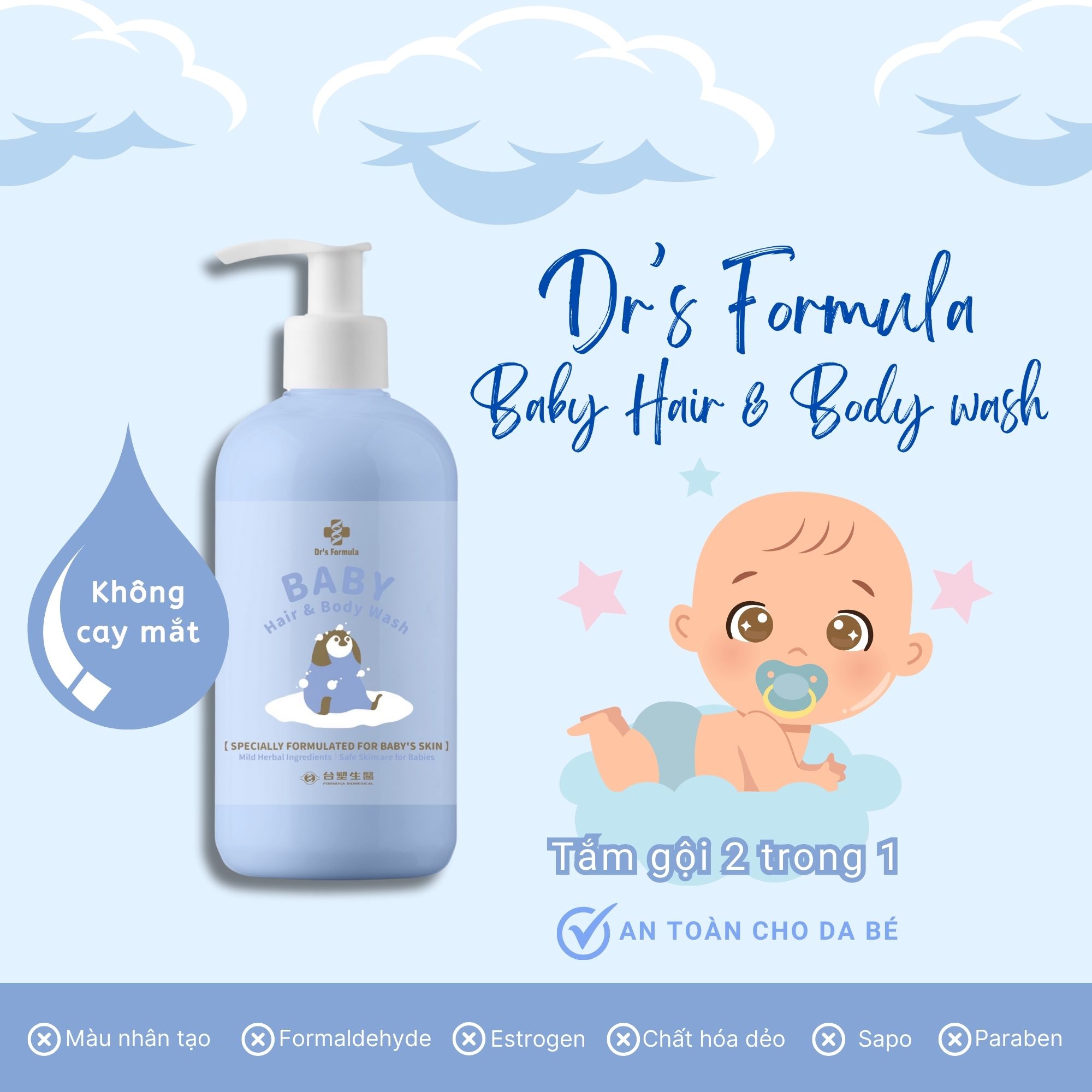 Sữa Tắm Gội Cho Bé Dr's Formula Baby Hair &amp; Body Wash 550g