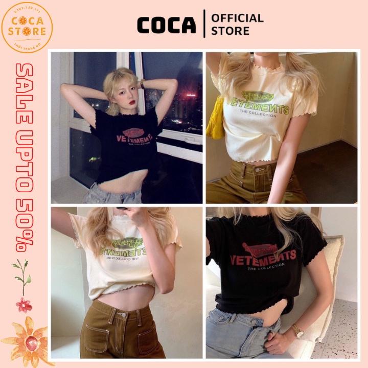 Áo coptop nữ cộc tay dưới 55kg in chữ VETEMENTS