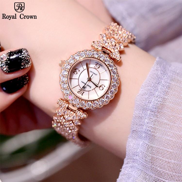 Đồng Hồ Nữ Chính Hãng Royal Crown 2607 Jewelry Dây Kim Loại Đính Đá Chống Nước Chống Xước