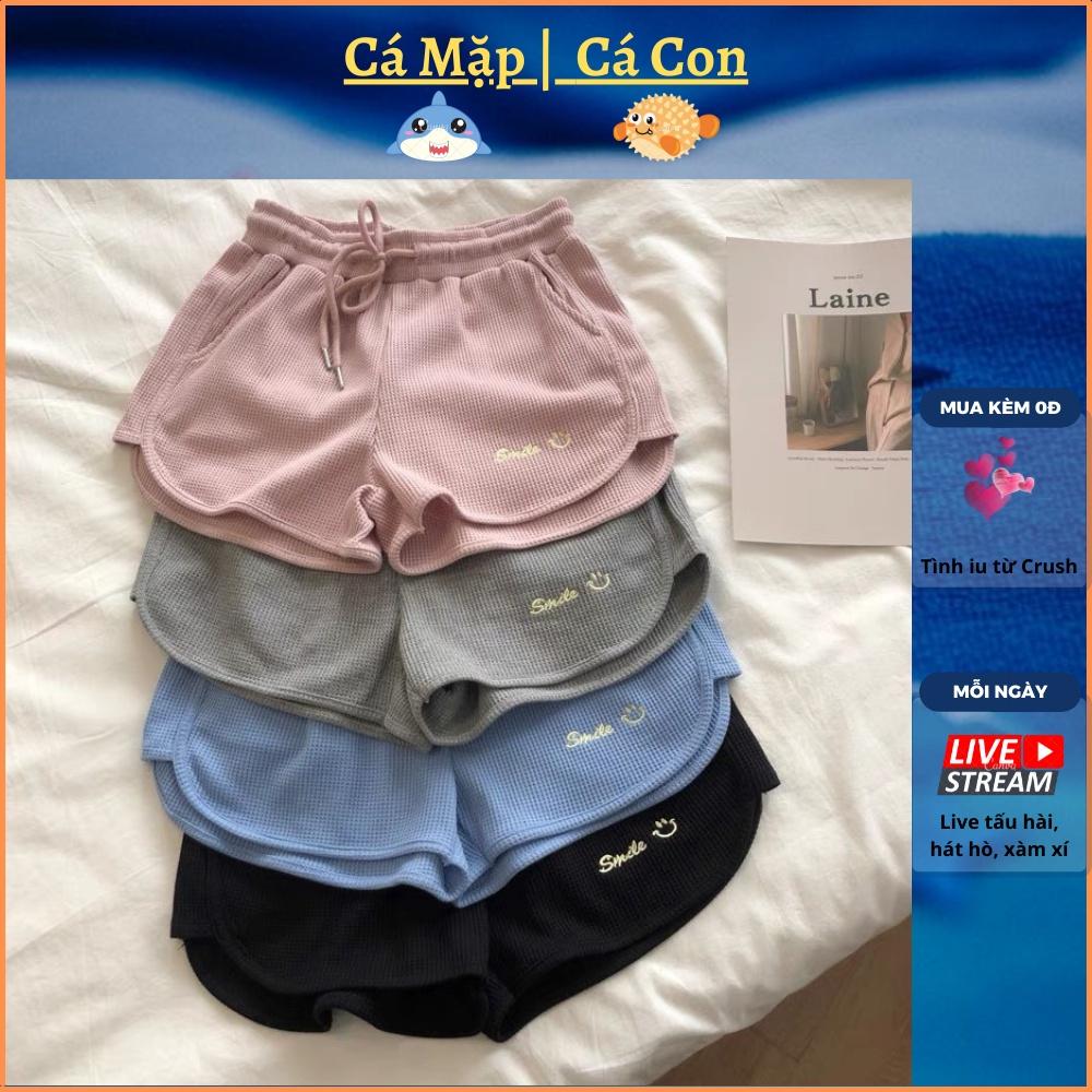 Quần đùi tổ ong smile quần short ngố ulzzang nam nữ unisex phong cách Hàn Quốc