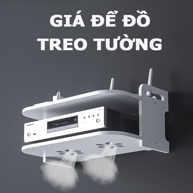 Giá Đỡ Treo Tường 2 Tầng, Kệ Tivi Phòng Khách; Bộ Phát Wifi, Ổ Cắm Điện; Không Khoan Tường