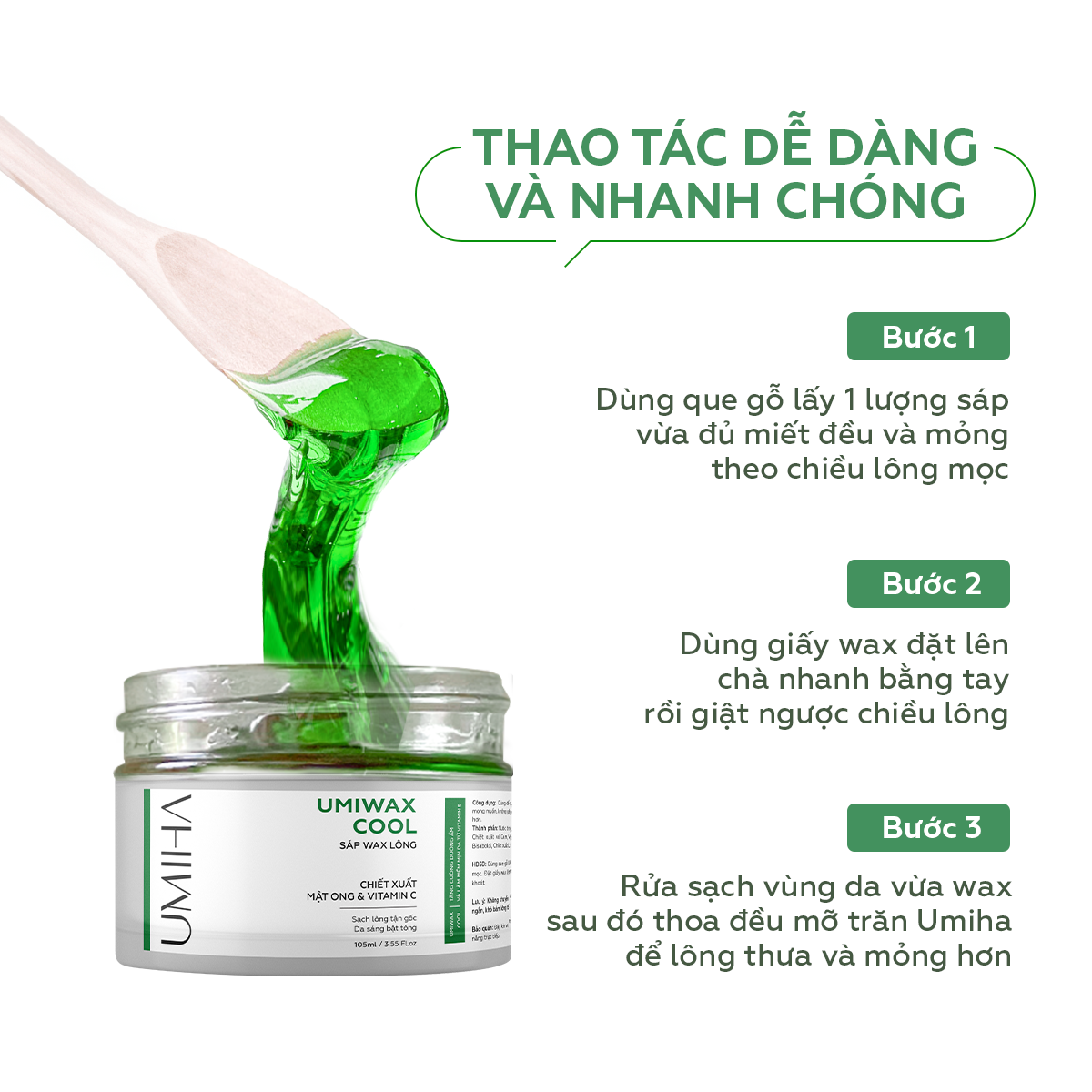 Sáp wax lông lạnh UMIHA 95gr dùng cho wax lông Nách, Chân, Tay, Body an toàn hiệu quả