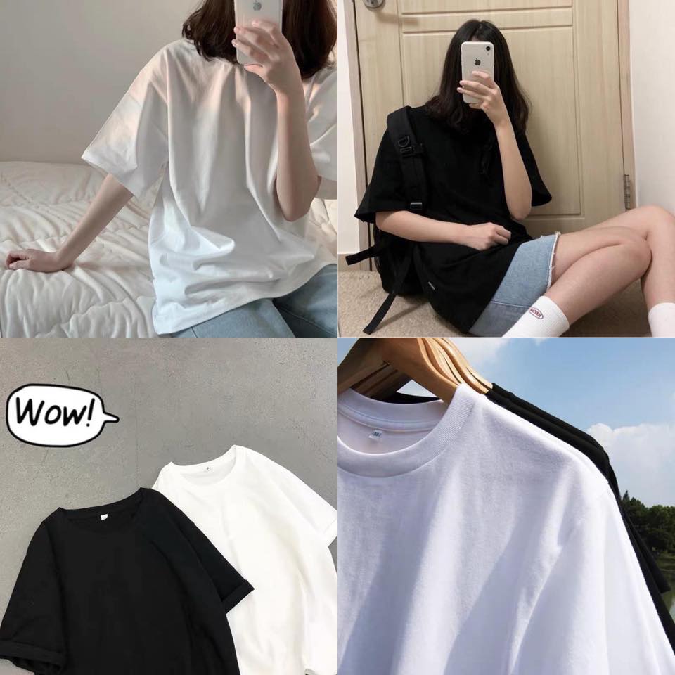 Hình ảnh Áo thun Oversize Trắng Trơn Form Rộng Tay Lỡ Unisex Streetwear - Đen - M