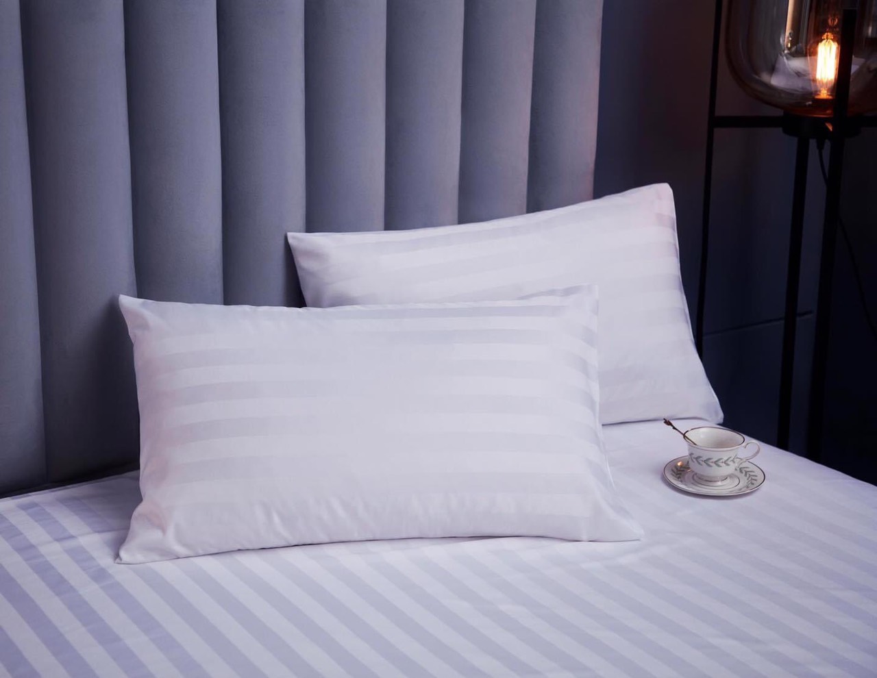 Bộ 5 món vỏ chăn drap gối cotton lụa 3F sọc 3 phân cao cấp A - dành cho khách sạn, homestay, nhà nghỉ + tặng kèm 1 túi thơm thảo dược