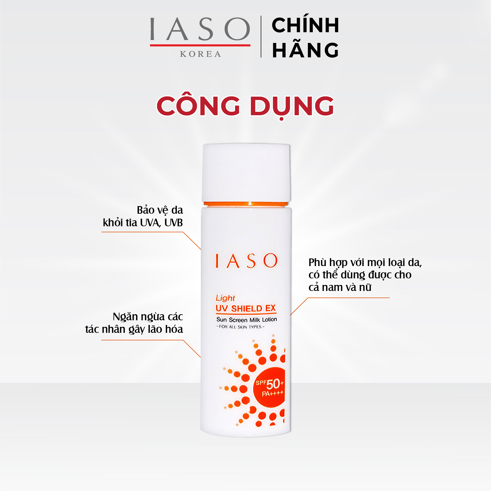 I71 Sữa chống nắng IASO Uv Shield Ex Spf50+/Pa++++ 70ml