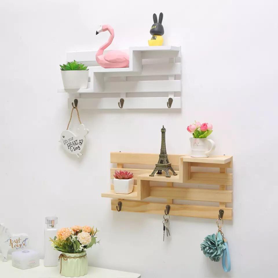 Kệ gỗ treo tường/Giá gỗ treo tường đựng đồ lưu niệm, trang trí nhà cửa decor home đã kèm vít, nở nhựa để lắp đặt