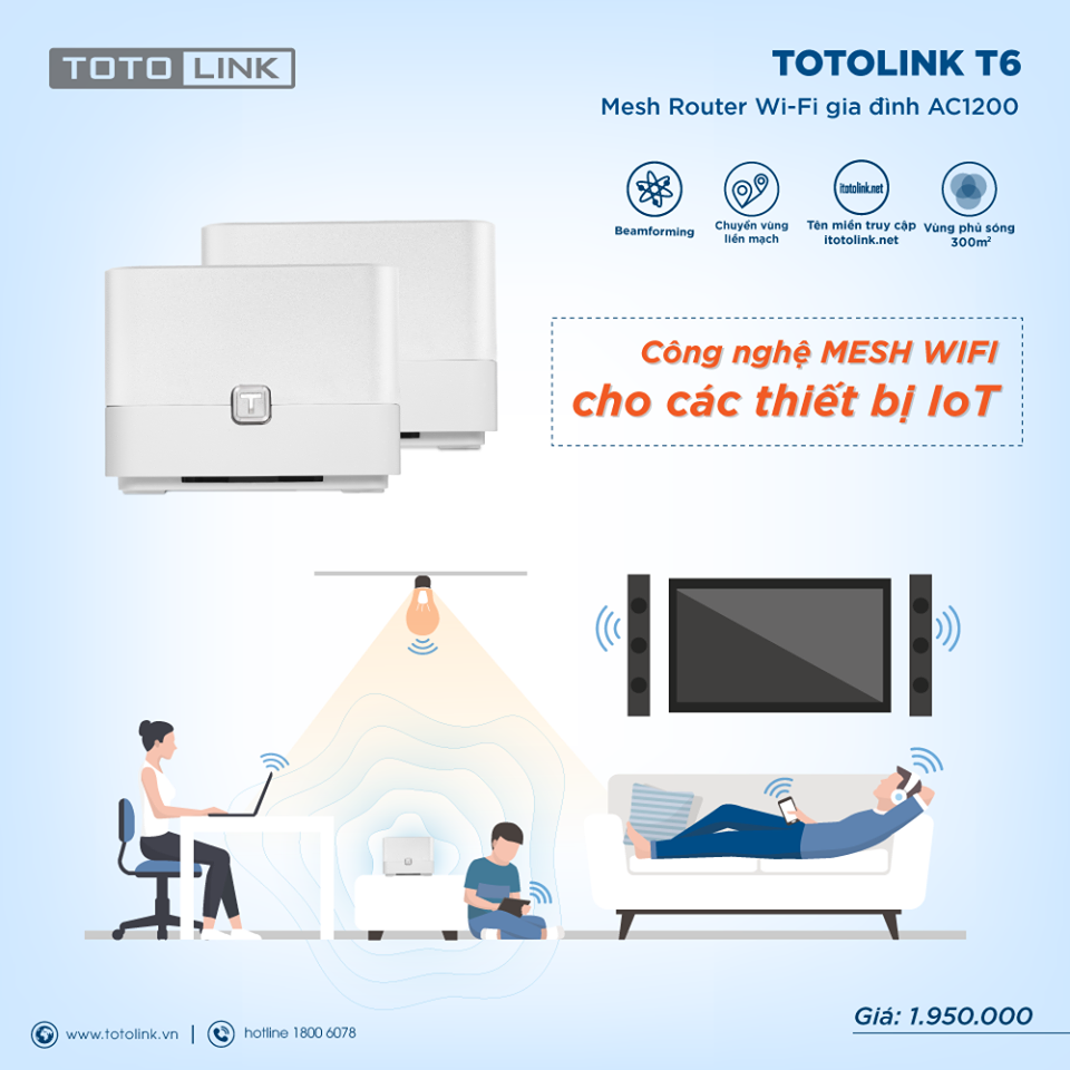 Mesh Router WiFi Chuẩn AC1200 TOTOLINK T6 - Hàng Chính Hãng