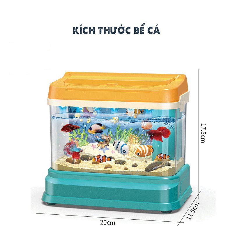 Bể cá cảnh mini để bàn trang trí nhà đồ chơi cho bé câu cá có âm nhạc và đèn sáng, hồ cá mini quà tặng sinh nhật cho bé