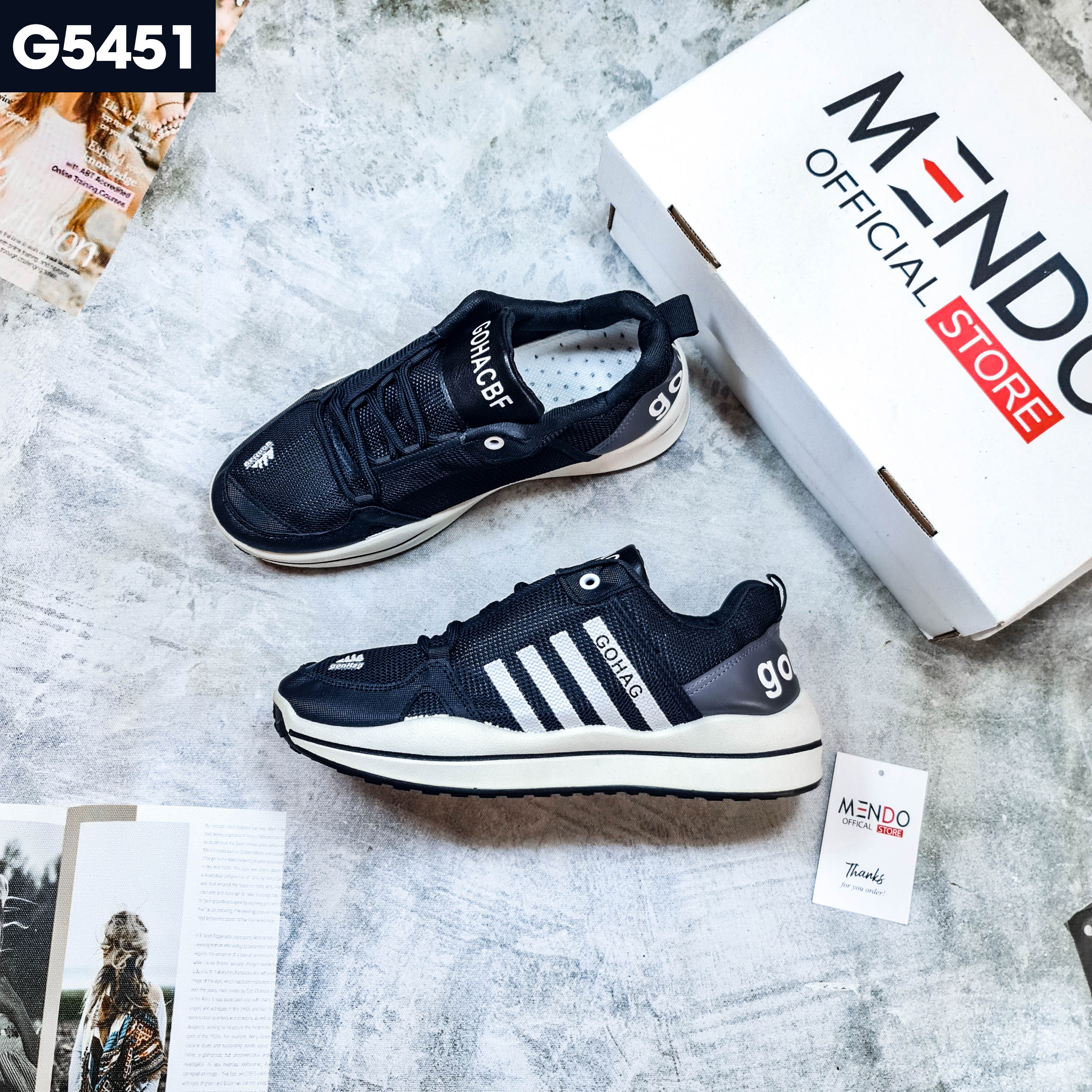 Giày Thể Thao Nam MENDO - Giày Sneaker Màu Đen - Trắng, Thiết Năng Động, Gót Phẳng Chống Mài Mòn - G5451