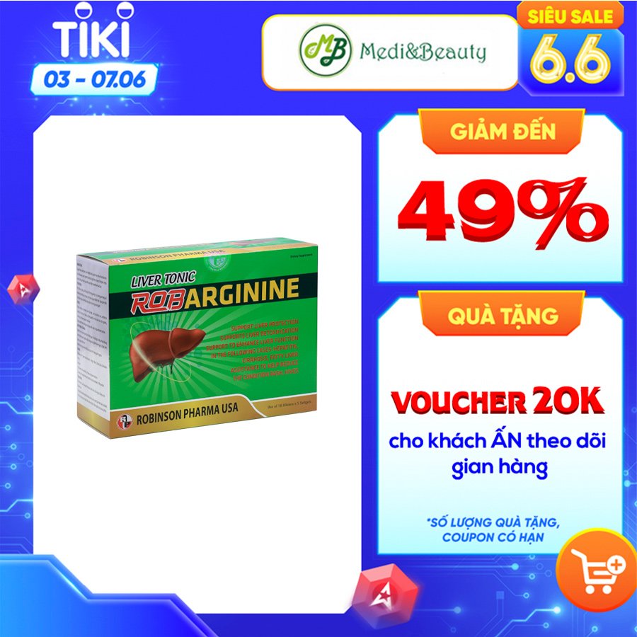 TPCN viên uống BỔ GAN ROBARGININE hỗ trợ bảo vệ gan,làm mát gan,giải độc gan và làm giảm tình trạng mẩn ngứa,nổi mề đai-hộp 90 viên nang mềm