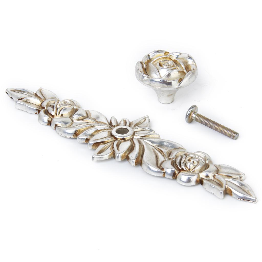 Silver Rose Cabinet Drawer Furniture Door knob Handle Pull Hardware