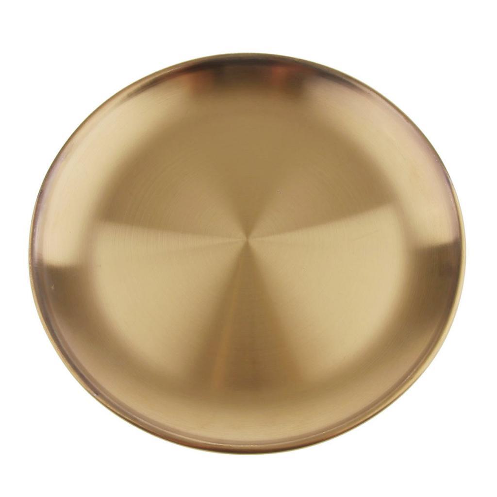 2x Stainless Steel Round Dessert Dinner Plate BBQ Picnic Plate Tableware