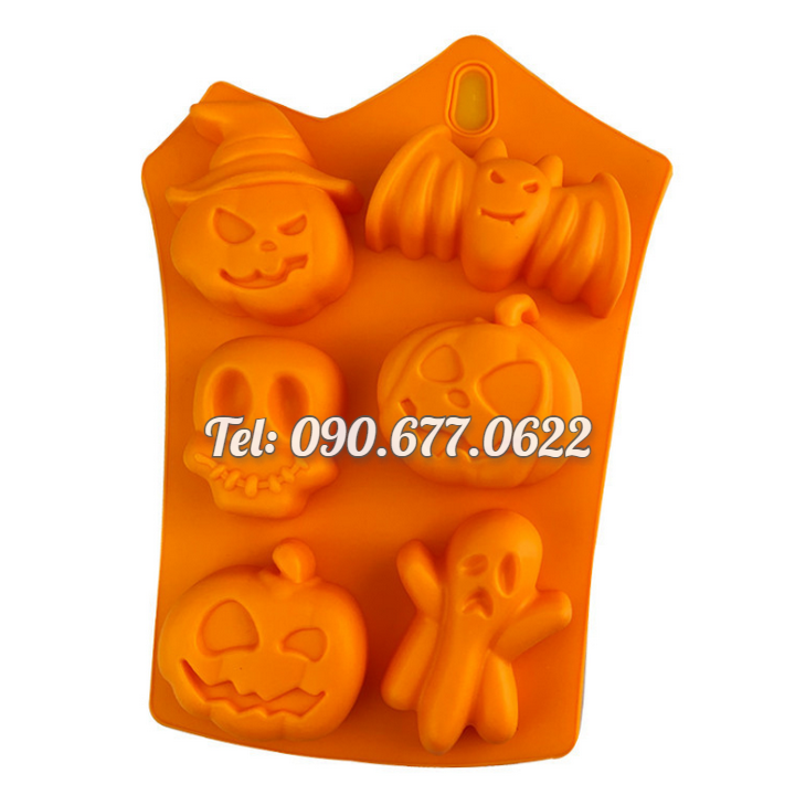Khuôn silicone làm bánh, rau câu, socola 6 hình Halloween – Mã số 1495
