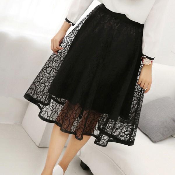 Chân váy ren hoa lưng cao