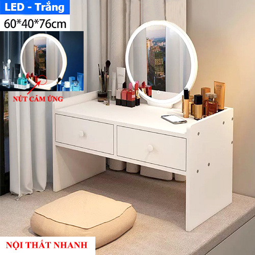 Bàn trang điểm mini ngồi bệt HOLI (AK12)  đèn LED cảm ưng, mặt bàn bo góc an toàn, thiết kế hiện đại