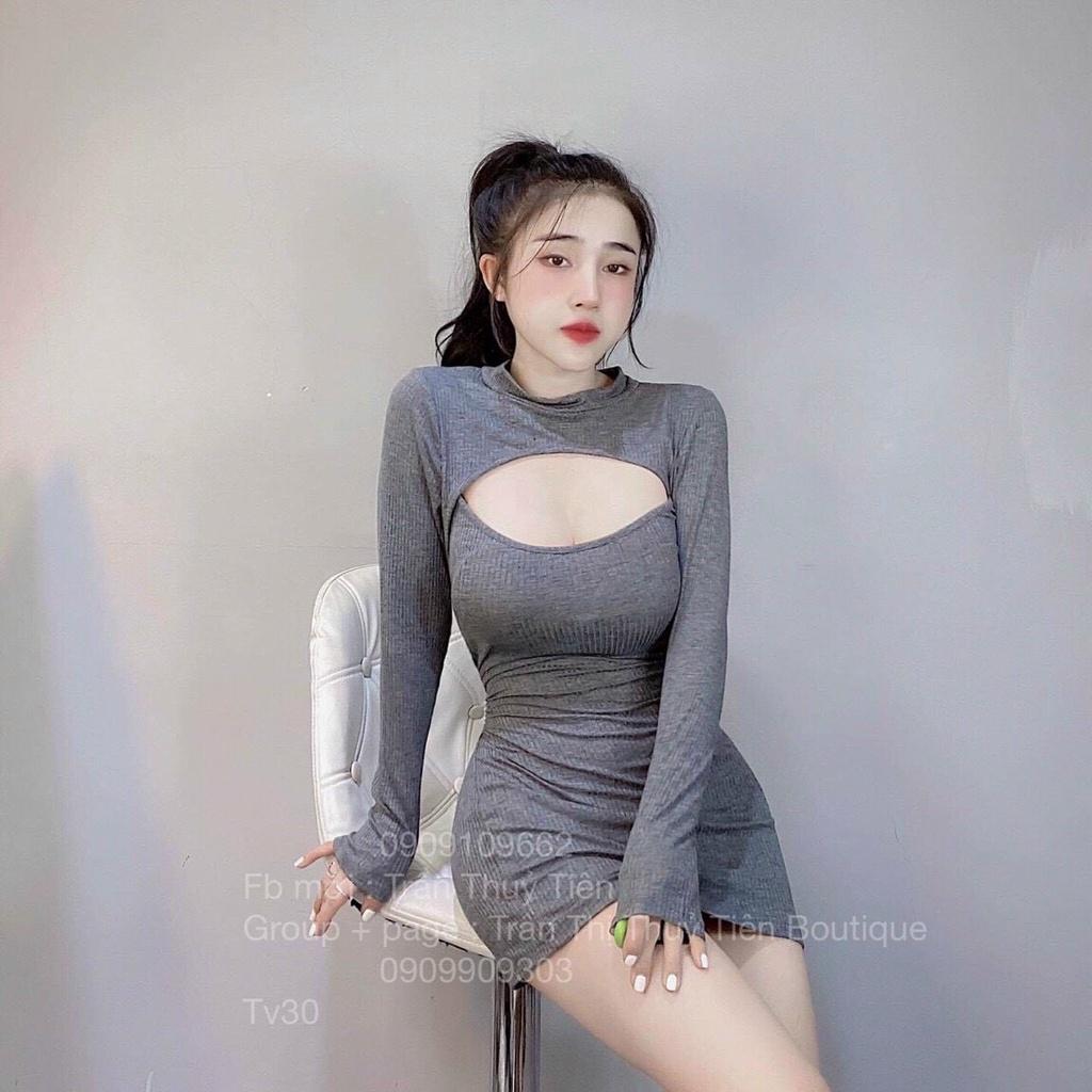 Đầm body tay dài khoét ngực cực sexy tôn dáng cho nàng sang chảnh