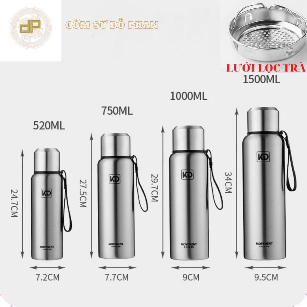 Bình giữ nhiệt inox 304 cao cấp siêu bền, giữ nóng +lạnh 24h, dung tích 520ml, 750ml, 1000ml, 1500ml